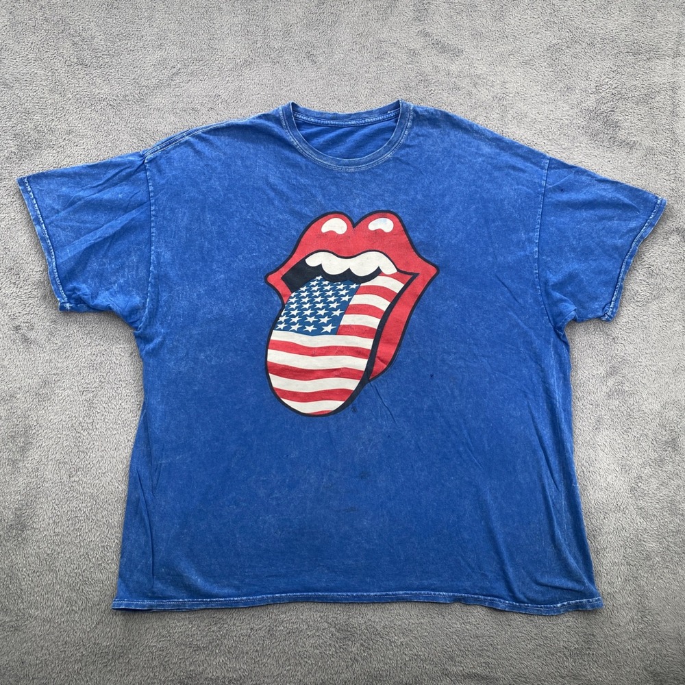 Rolling Stones T-Shirt Mens XXL Blue American Flag Tongue Graphic Acid Wash